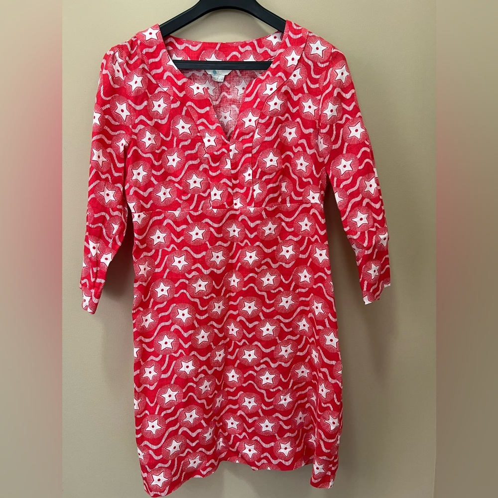 NWOT Boden 100% Linen Lightweight Henley 3/4 Sleeve Mini Shift  Dress 8R